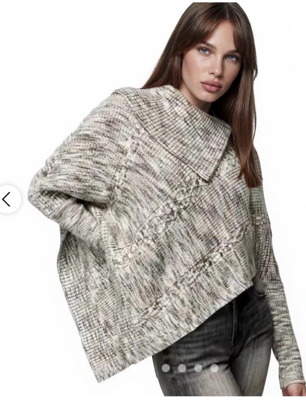 White House Black Market Cream Multi Textured Oversized Crewneck Sweater